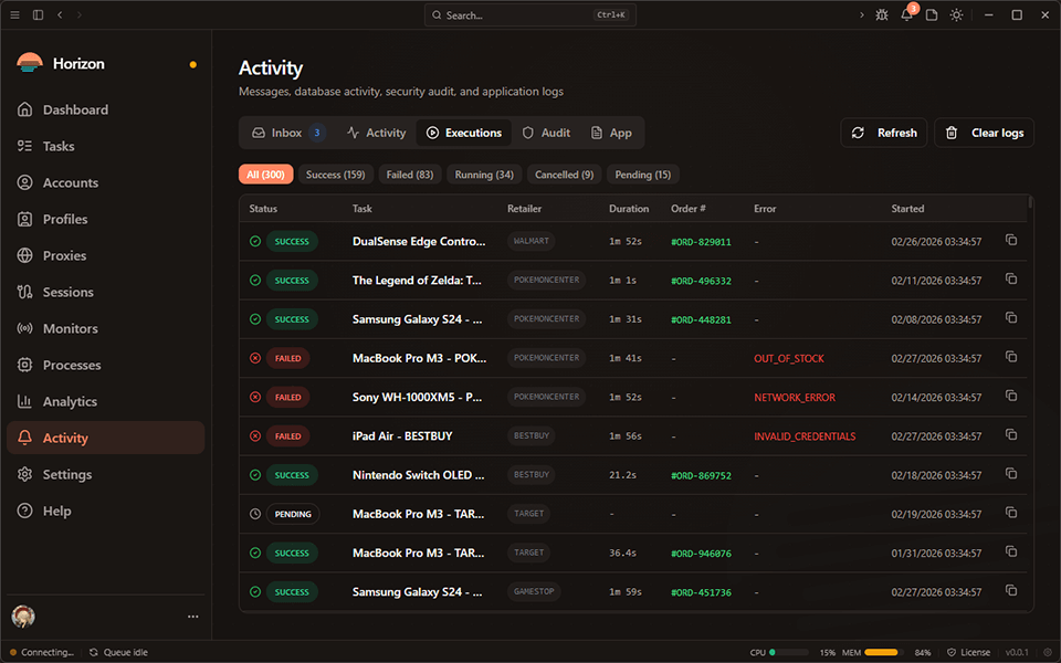 Horizon Activity view