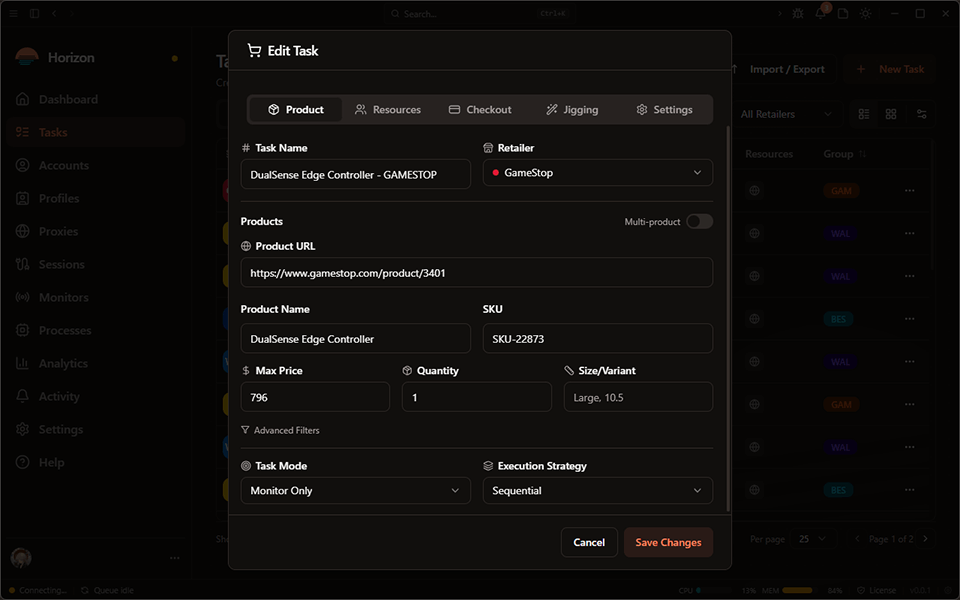 Horizon Tasks view